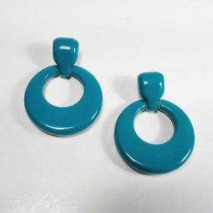 Vintage 80s Earrings Teal Blue Plastic Pierced